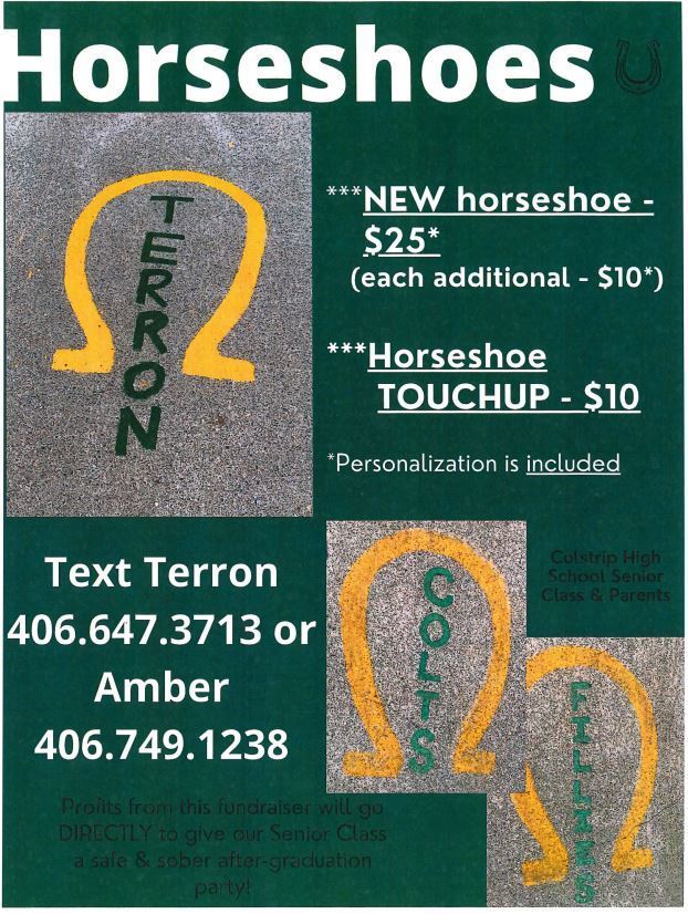 Senior Class Fundraising Flier to paint horseshoes at your home. 